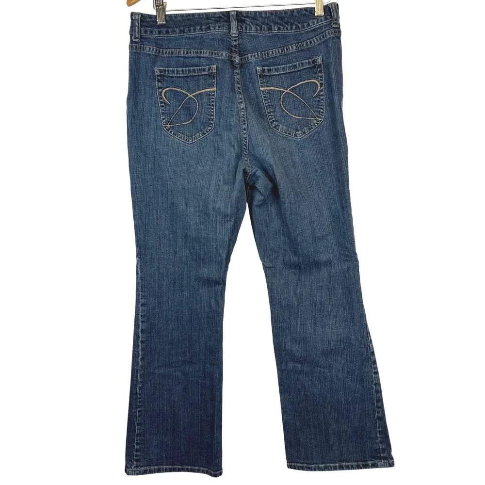 Chicos Platinum Denim Jeans Size 2 (Large) Short High Rise Stretch‎ Flare Blue